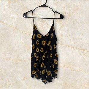 Sunflower Print Black Women's Top